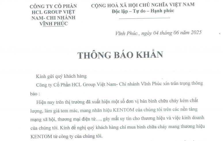 Thông báo khẩn! Về việc thị trường xuất hiện hàng nhái, hàng giả thương hiệu Kentom